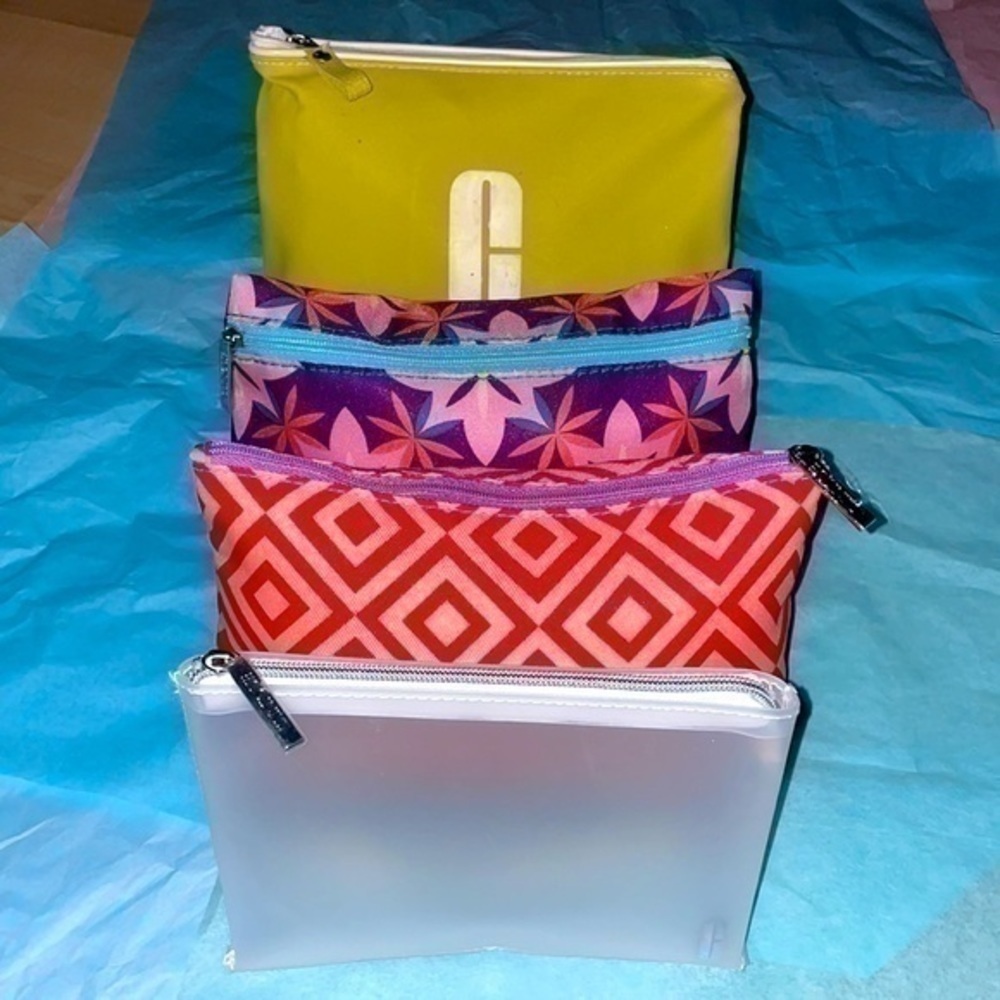 Set of 4 Clinique make up cosmetic pouch travel toiletries bag w/ zip closure - Picture 2 of 16